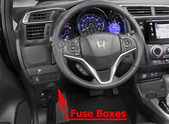 Yolcu bölmesindeki sigortaların konumu: Honda Fit (GK; 2015-2019..)
